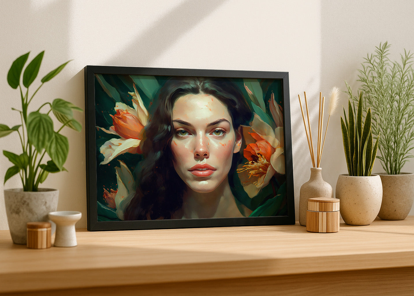 Cuadro Retrato de mujer con flores