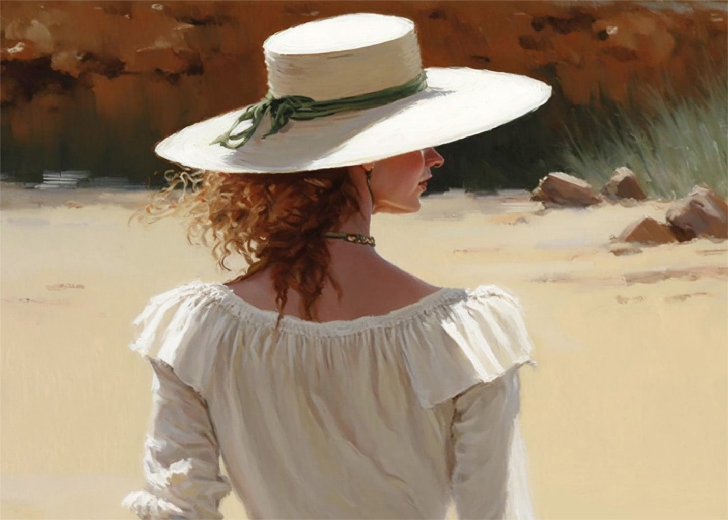 Cuadro Mujer con sombrero blanco