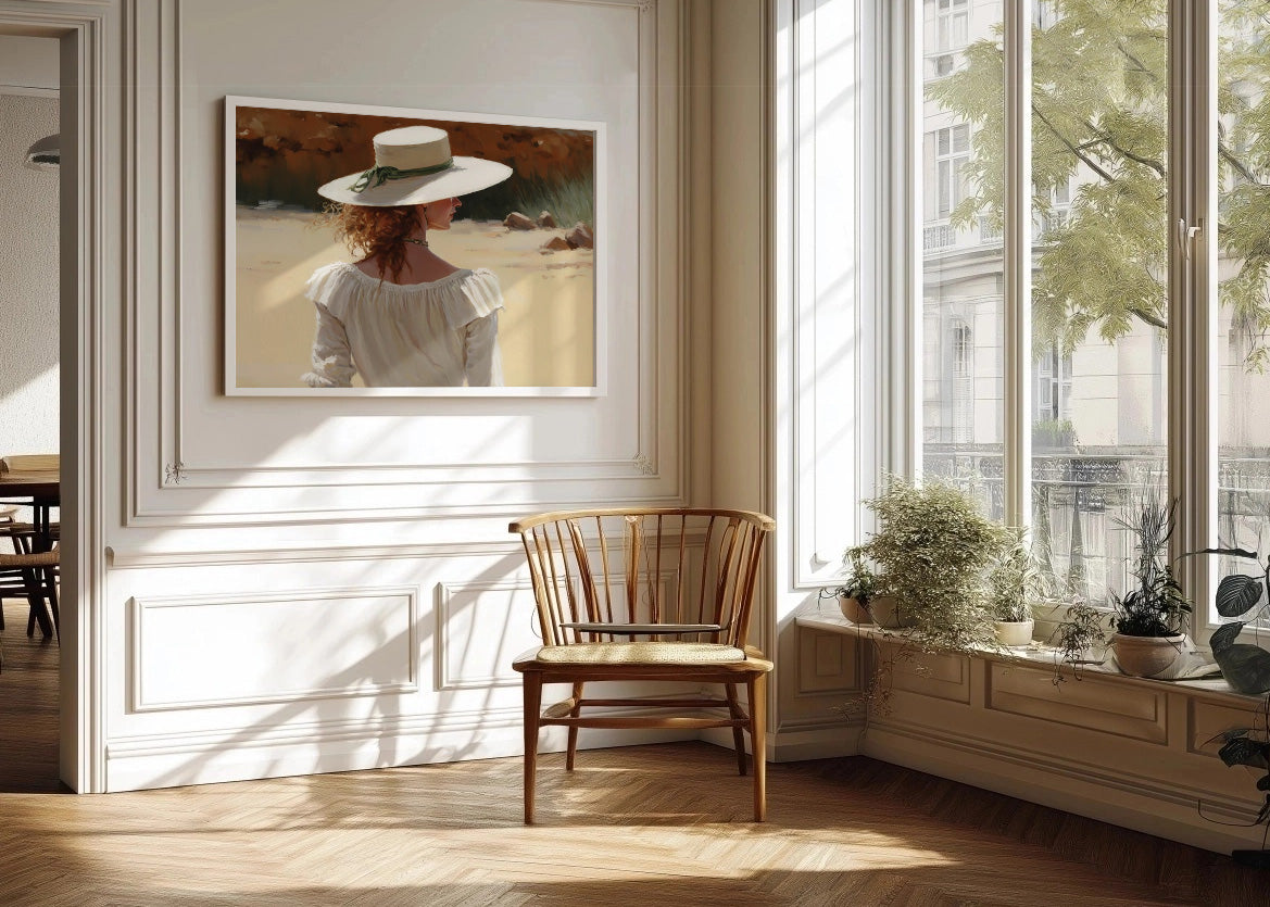 Cuadro Mujer con sombrero blanco