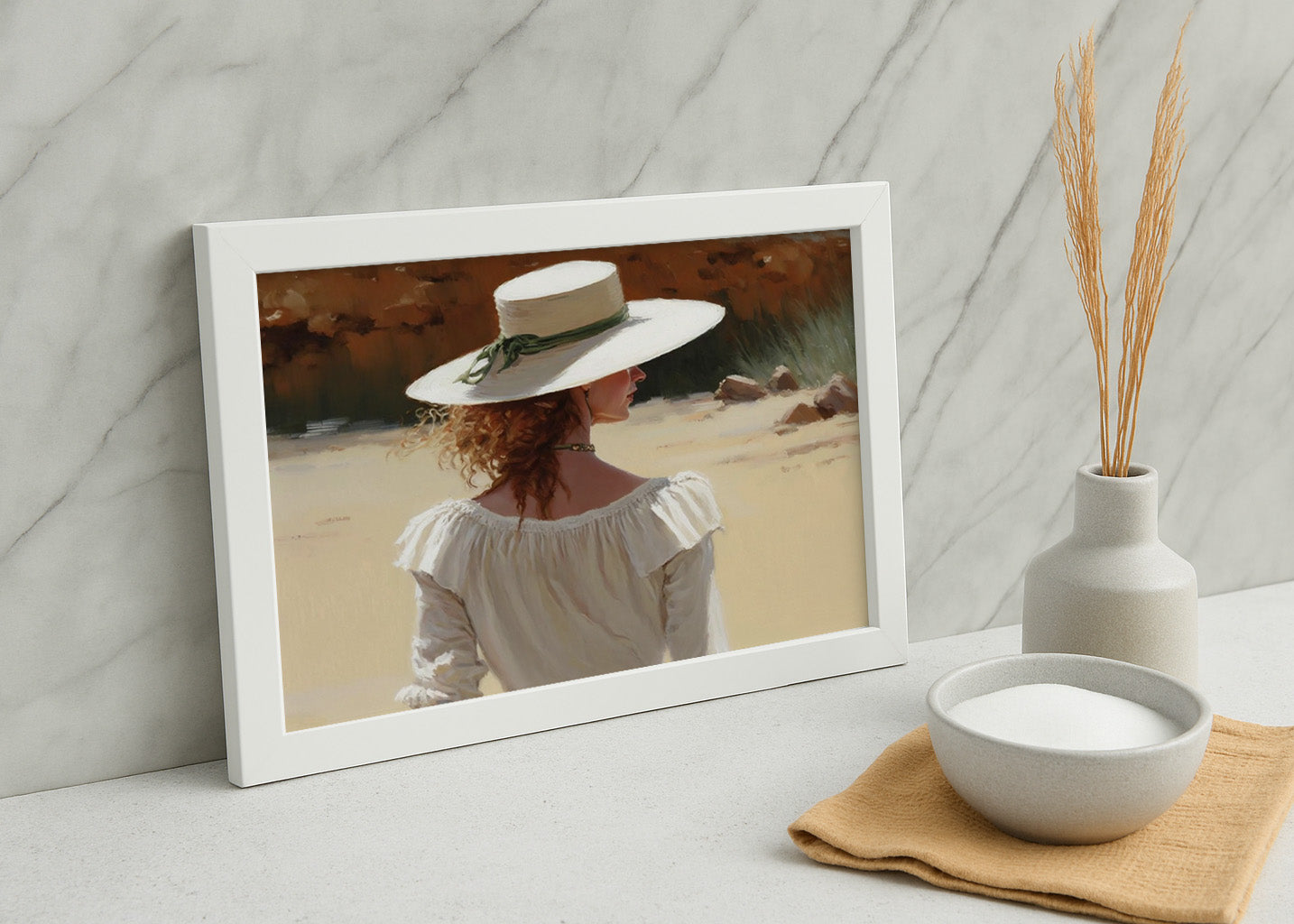 Cuadro Mujer con sombrero blanco