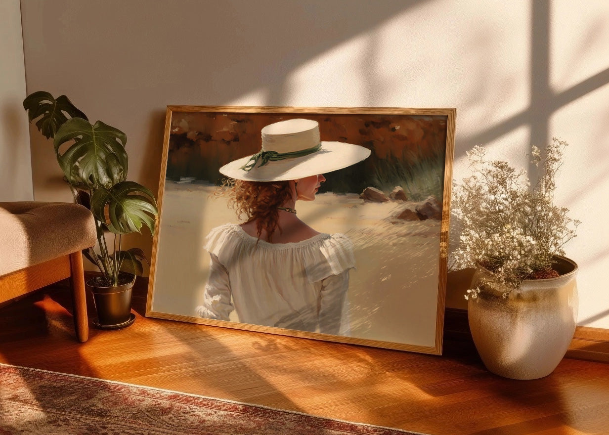 Cuadro Mujer con sombrero blanco