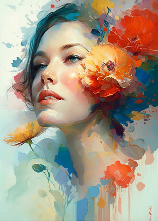 Cuadro Mujer con flores en el rostro