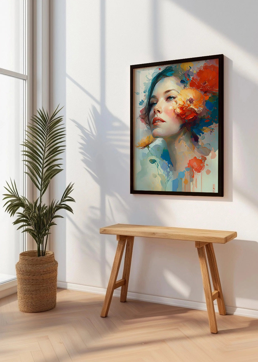 Cuadro Mujer con flores en el rostro