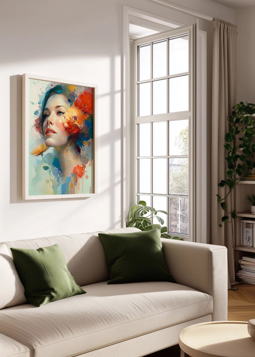 Cuadro Mujer con flores en el rostro