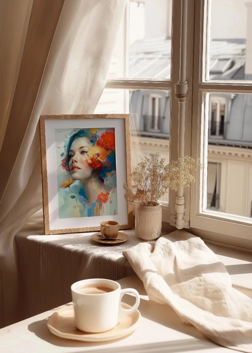 Cuadro Mujer con flores en el rostro