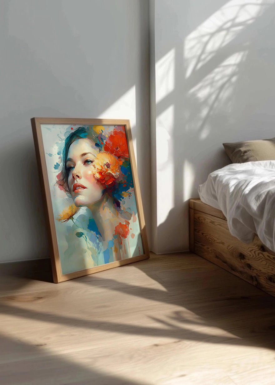 Cuadro Mujer con flores en el rostro