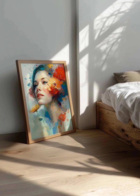Cuadro Mujer con flores en el rostro