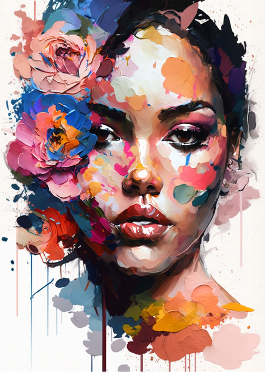 Cuadro Mujer morena llena de flores