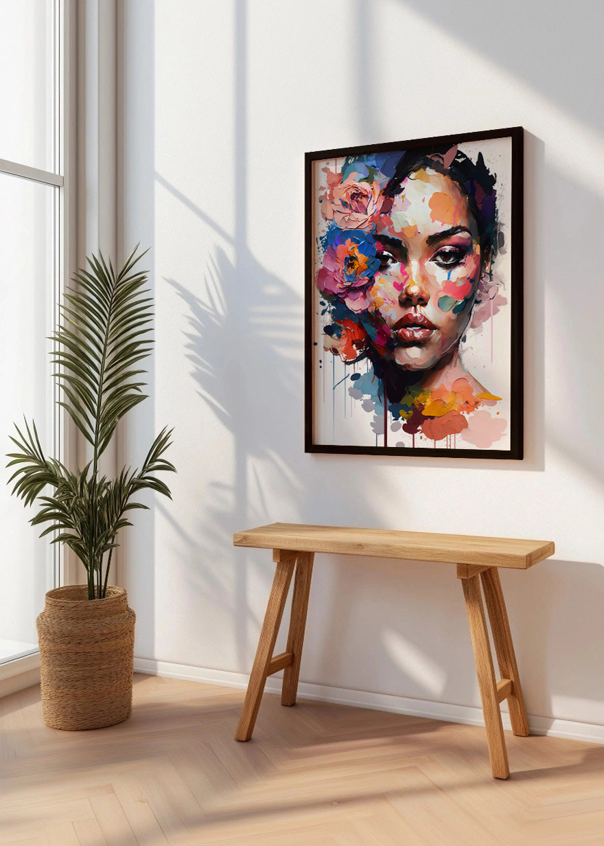 Cuadro Mujer morena llena de flores