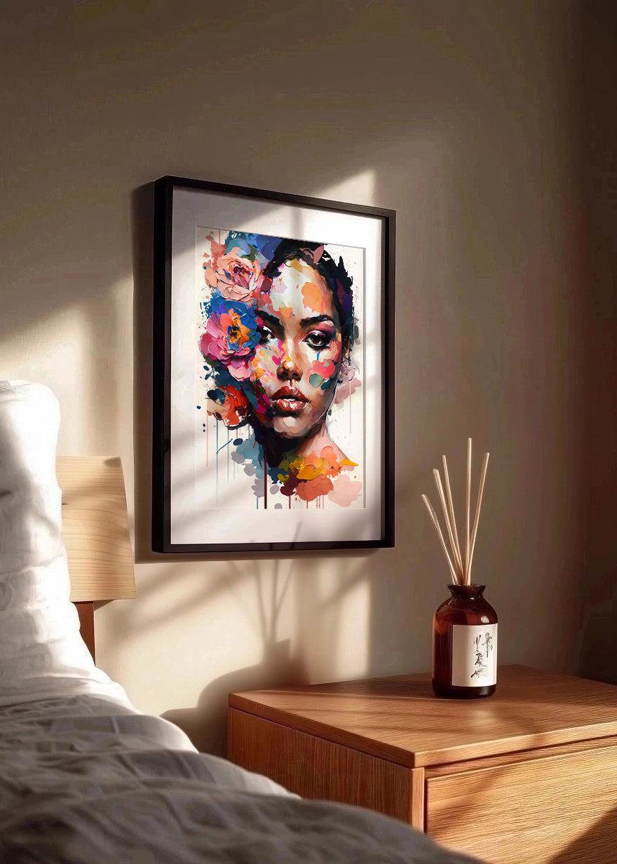 Cuadro Mujer morena llena de flores
