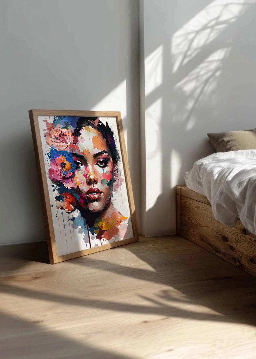 Cuadro Mujer morena llena de flores
