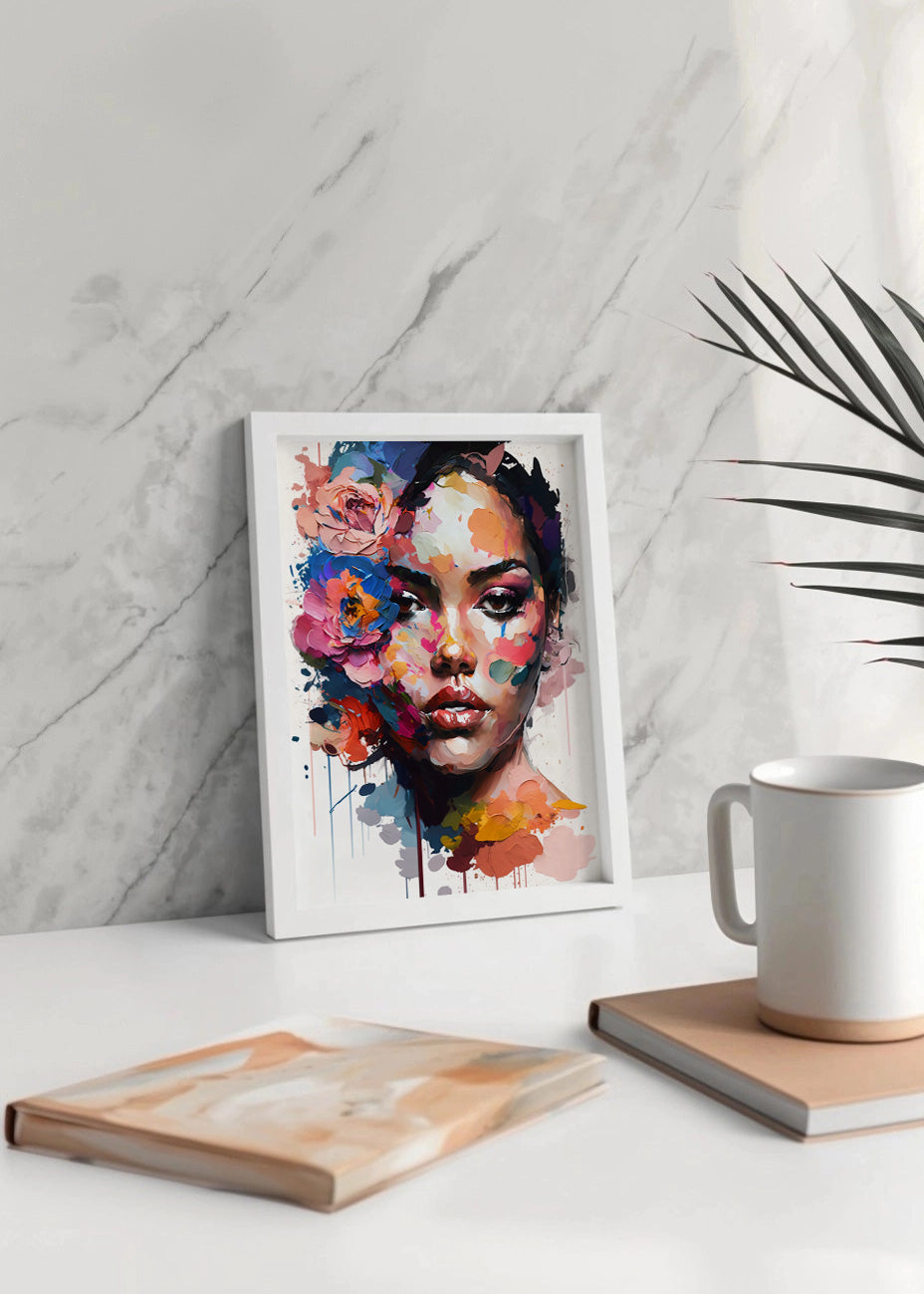 Cuadro Mujer morena llena de flores