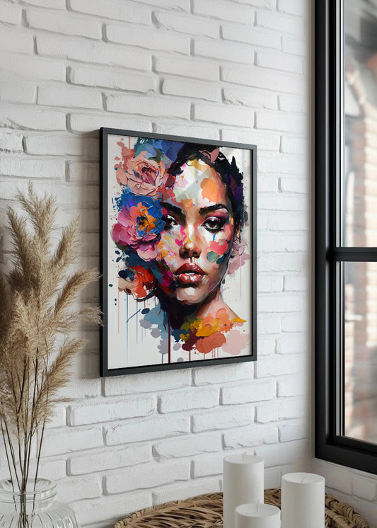 Cuadro Mujer morena llena de flores