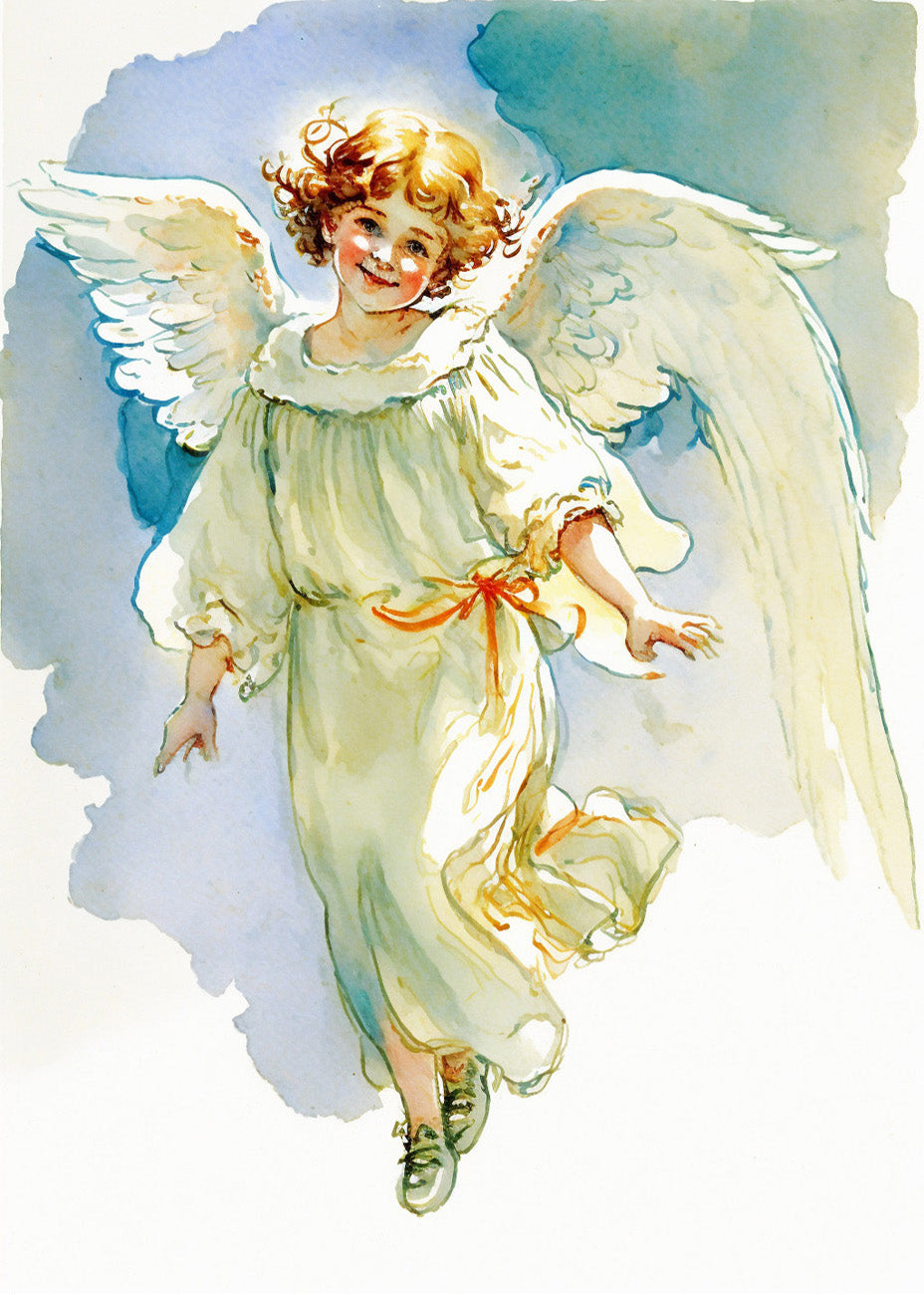 Cuadro Niña ángel en pintura de acuarela estilo infantil