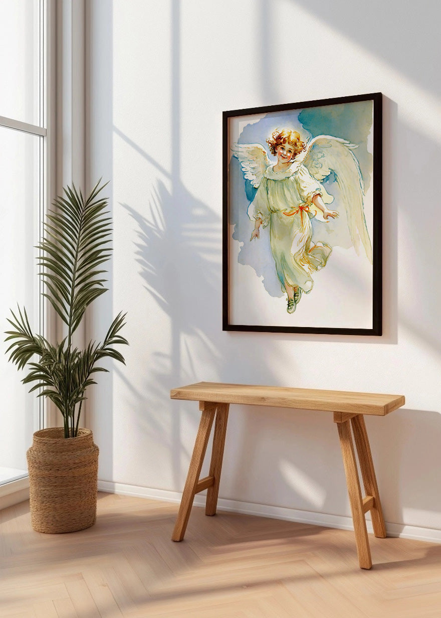 Cuadro Niña ángel en pintura de acuarela estilo infantil