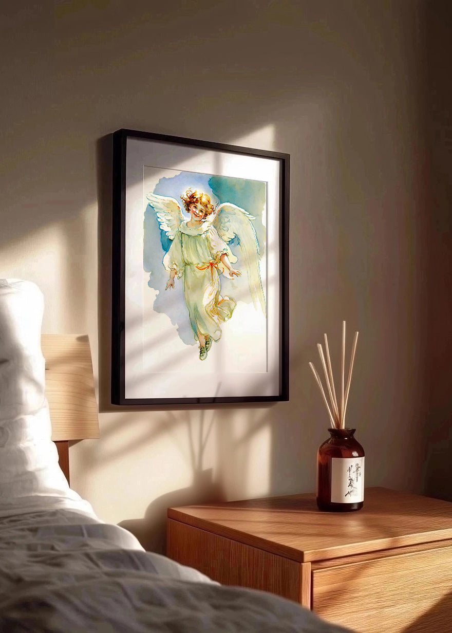 Cuadro Niña ángel en pintura de acuarela estilo infantil