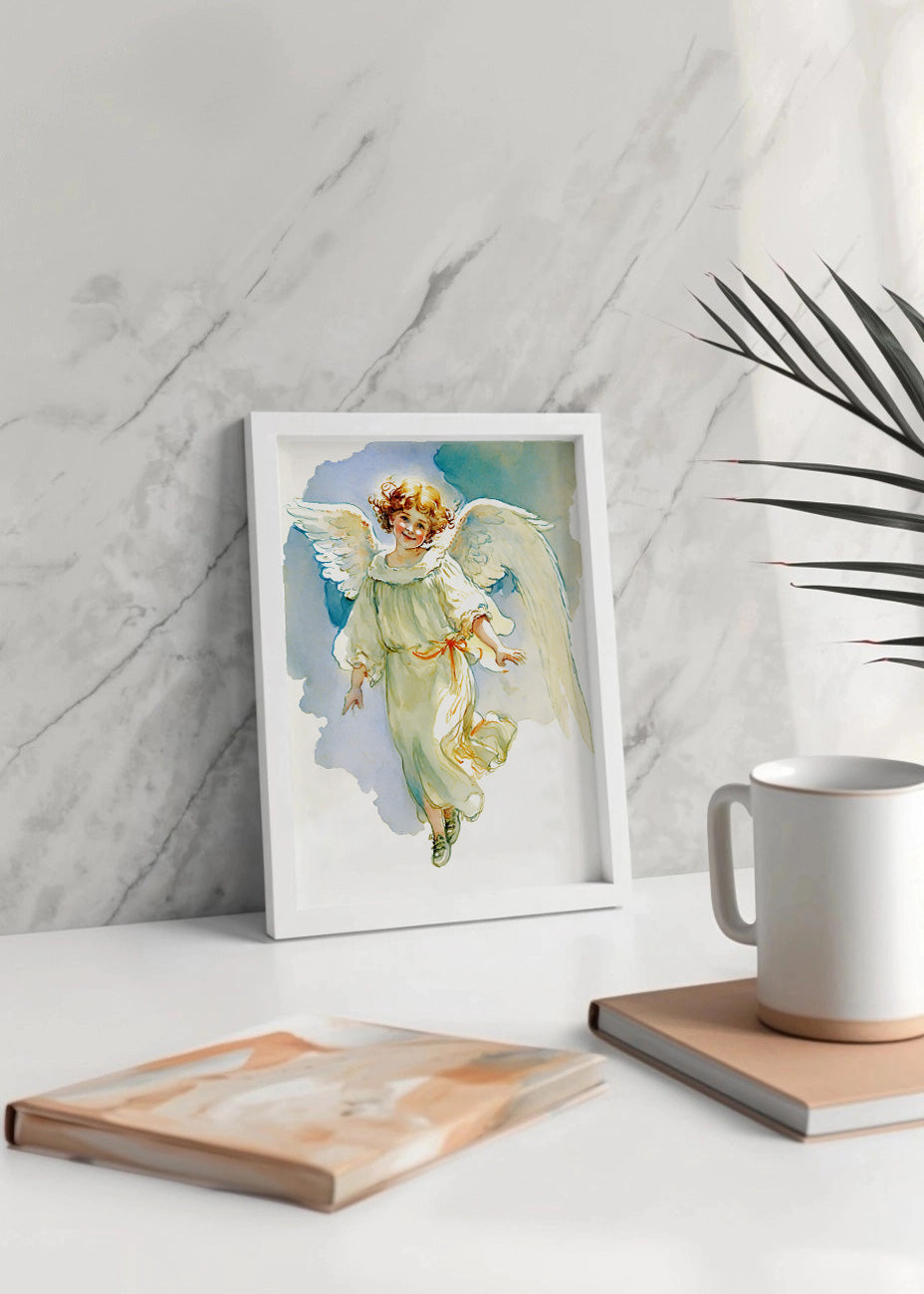 Cuadro Niña ángel en pintura de acuarela estilo infantil