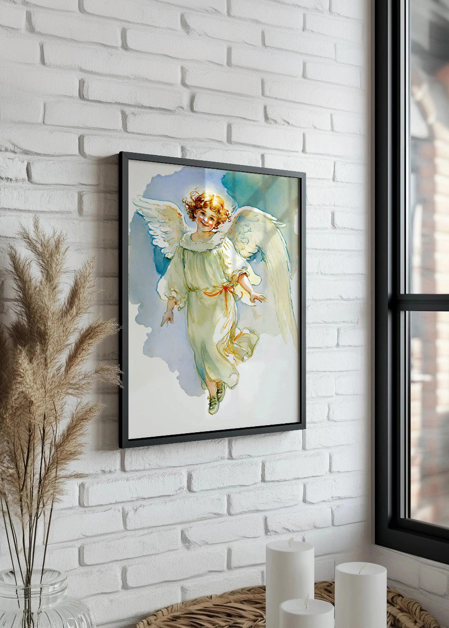 Cuadro Niña ángel en pintura de acuarela estilo infantil