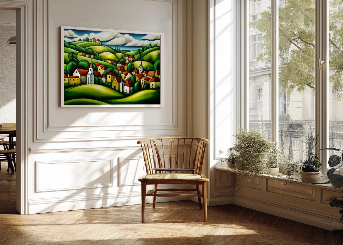 Cuadro Paisaje de colinas y casas