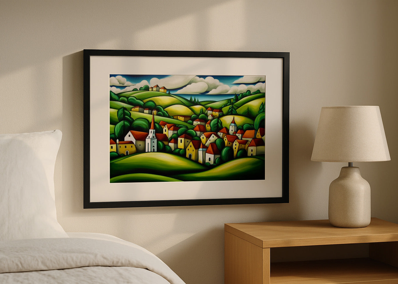 Cuadro Paisaje de colinas y casas