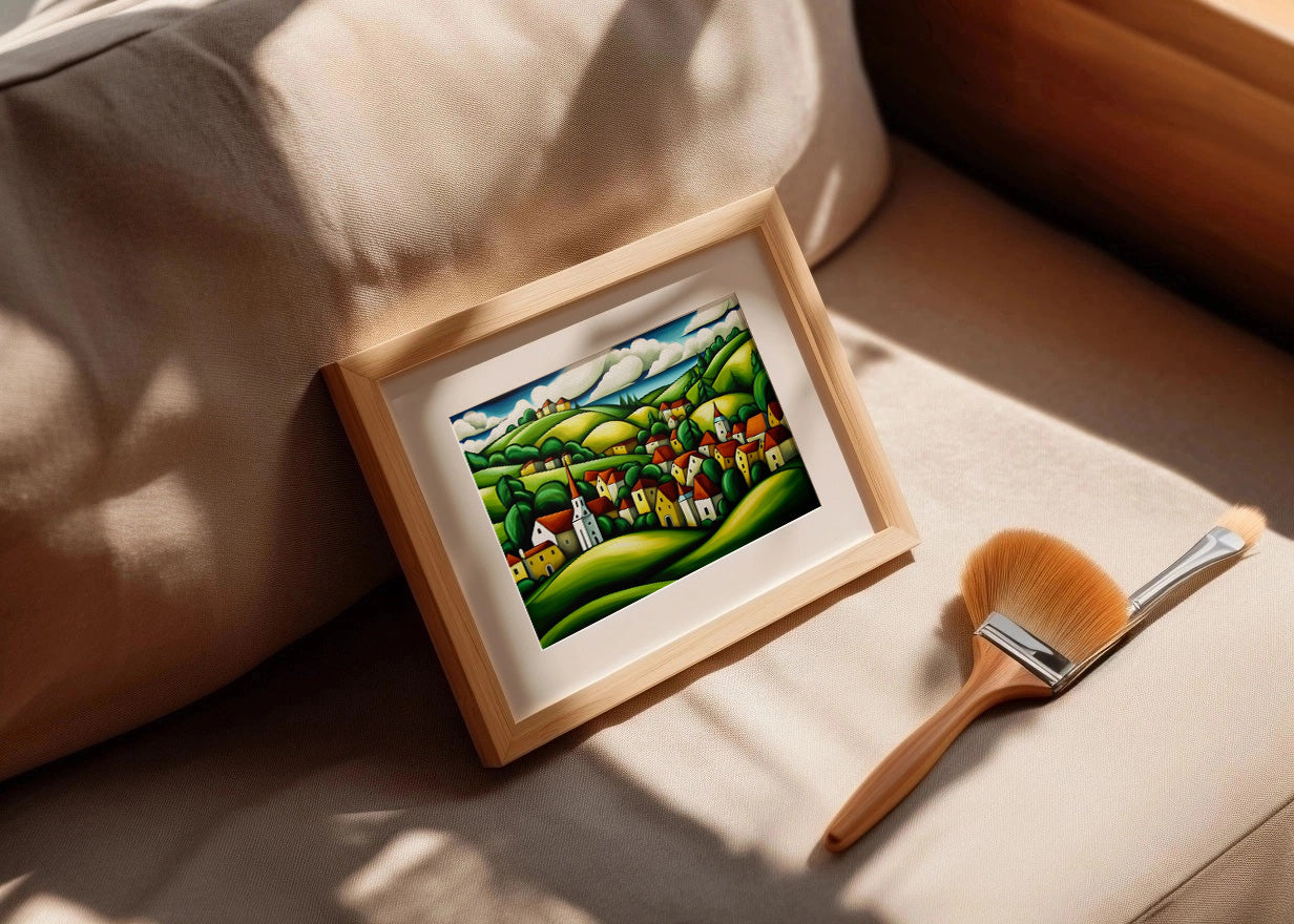 Cuadro Paisaje de colinas y casas