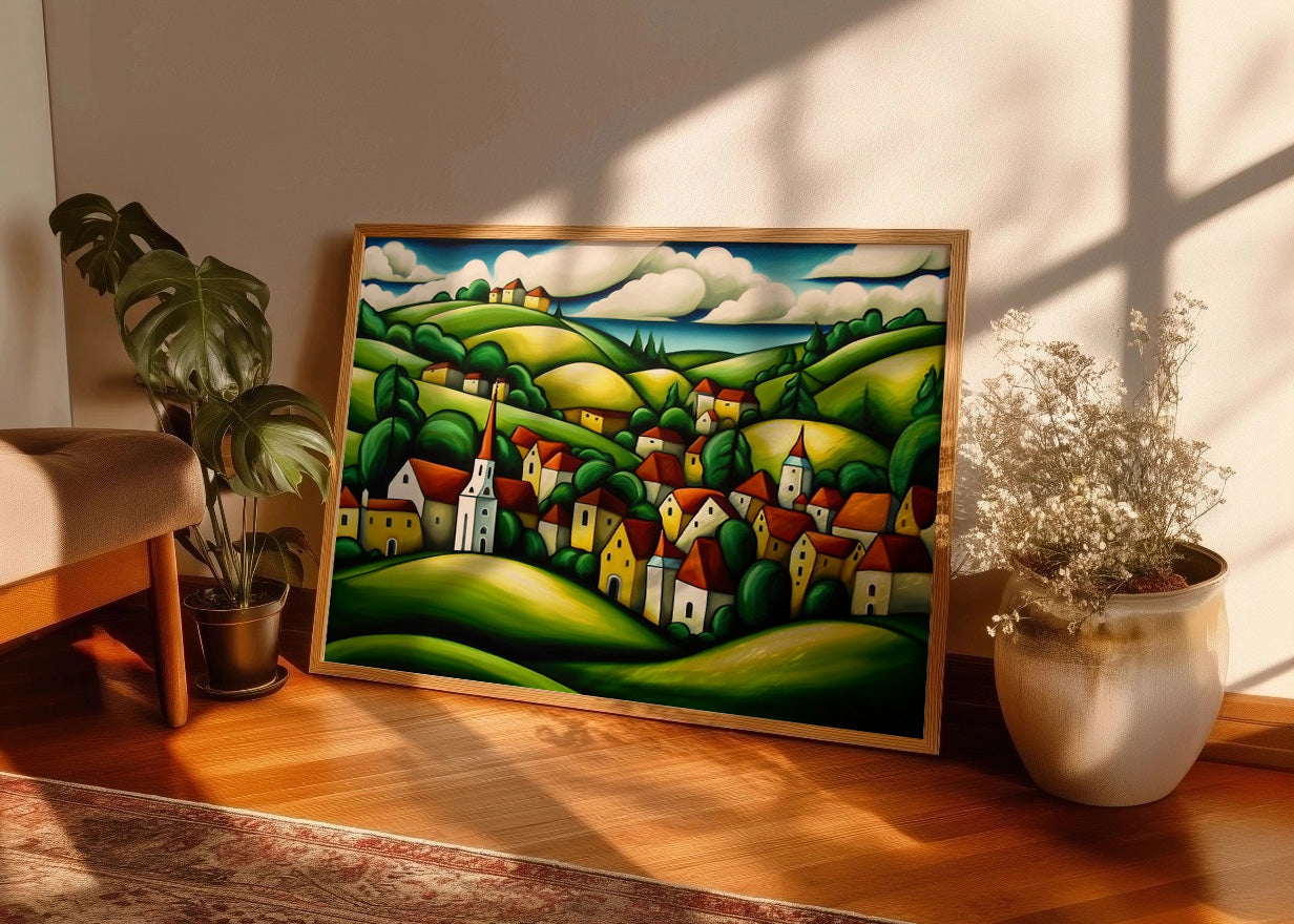 Cuadro Paisaje de colinas y casas