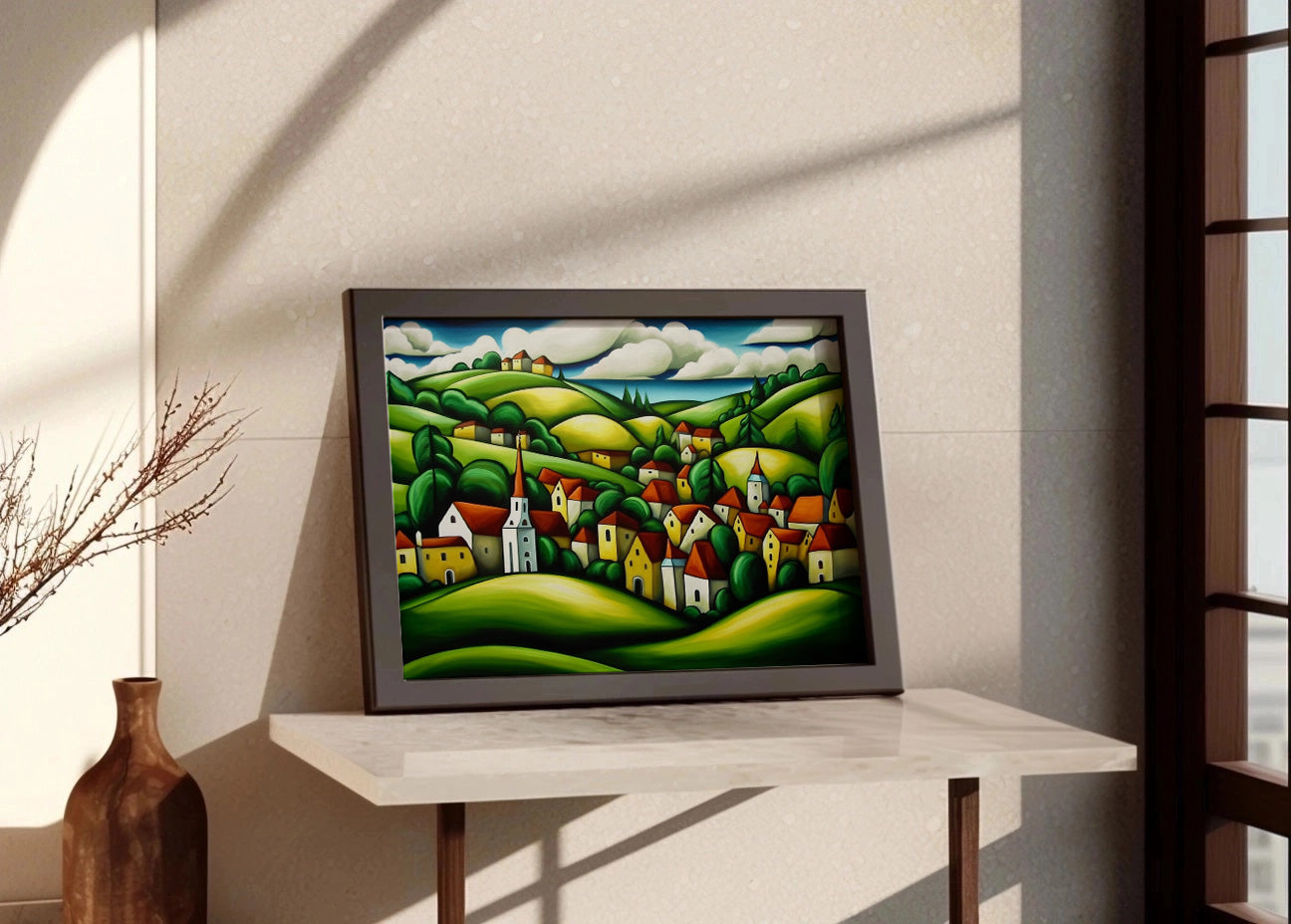 Cuadro Paisaje de colinas y casas