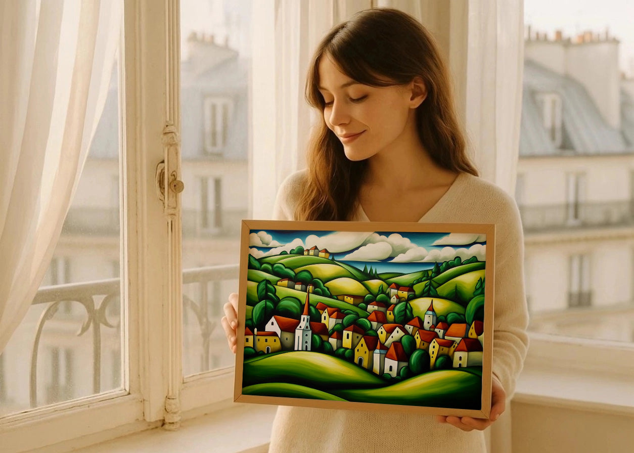 Cuadro Paisaje de colinas y casas