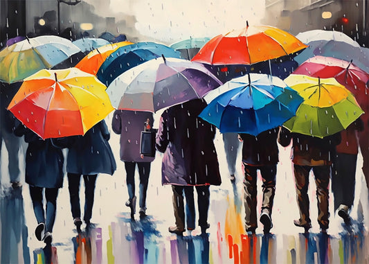 Cuadro Multitud con paraguas bajo la lluvia