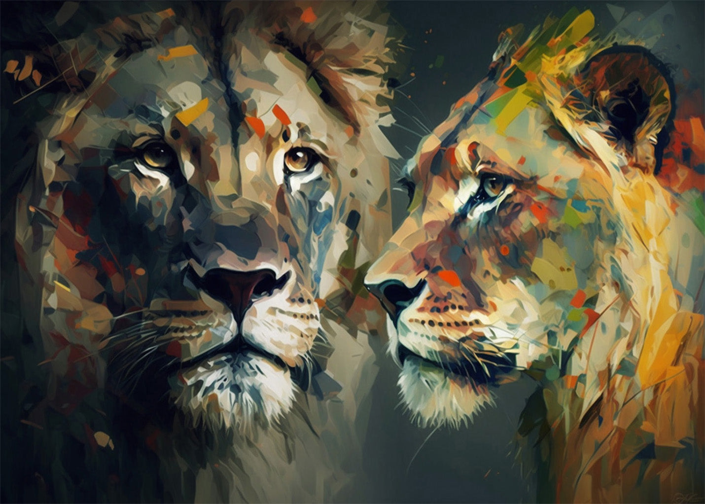 Cuadro León y leona en gris