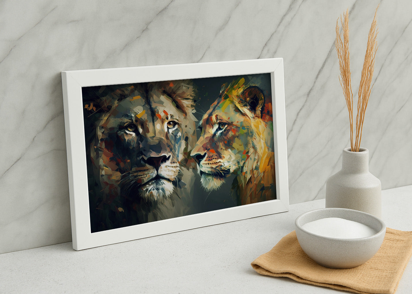 Cuadro León y leona en gris