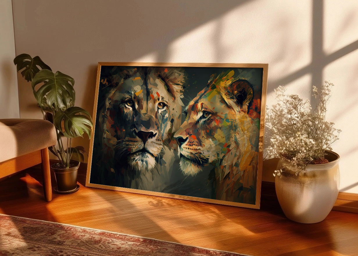 Cuadro León y leona en gris