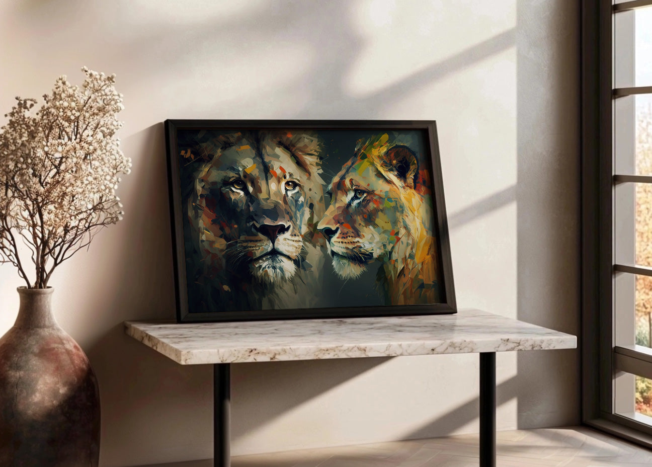 Cuadro León y leona en gris