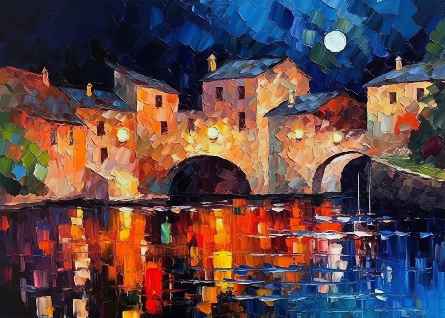 Cuadro Río del pueblo por la noche