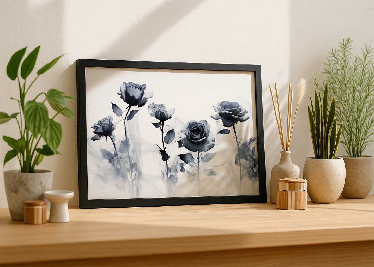 Cuadro Rosas en blanco y negro