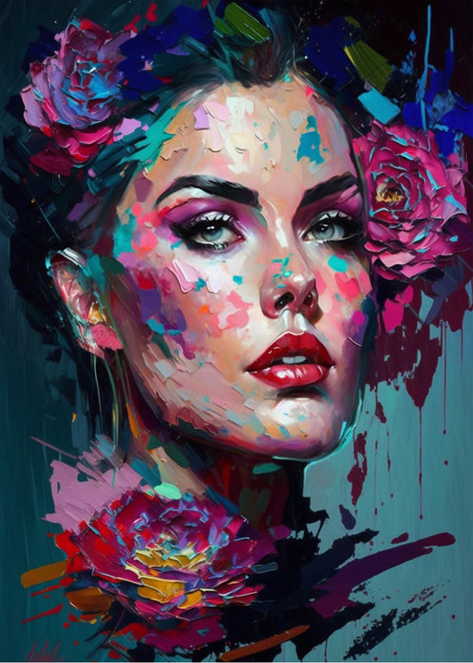 Cuadro Rostro de mujer con flores en el pelo