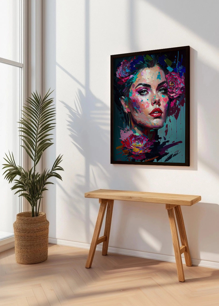 Cuadro Rostro de mujer con flores en el pelo