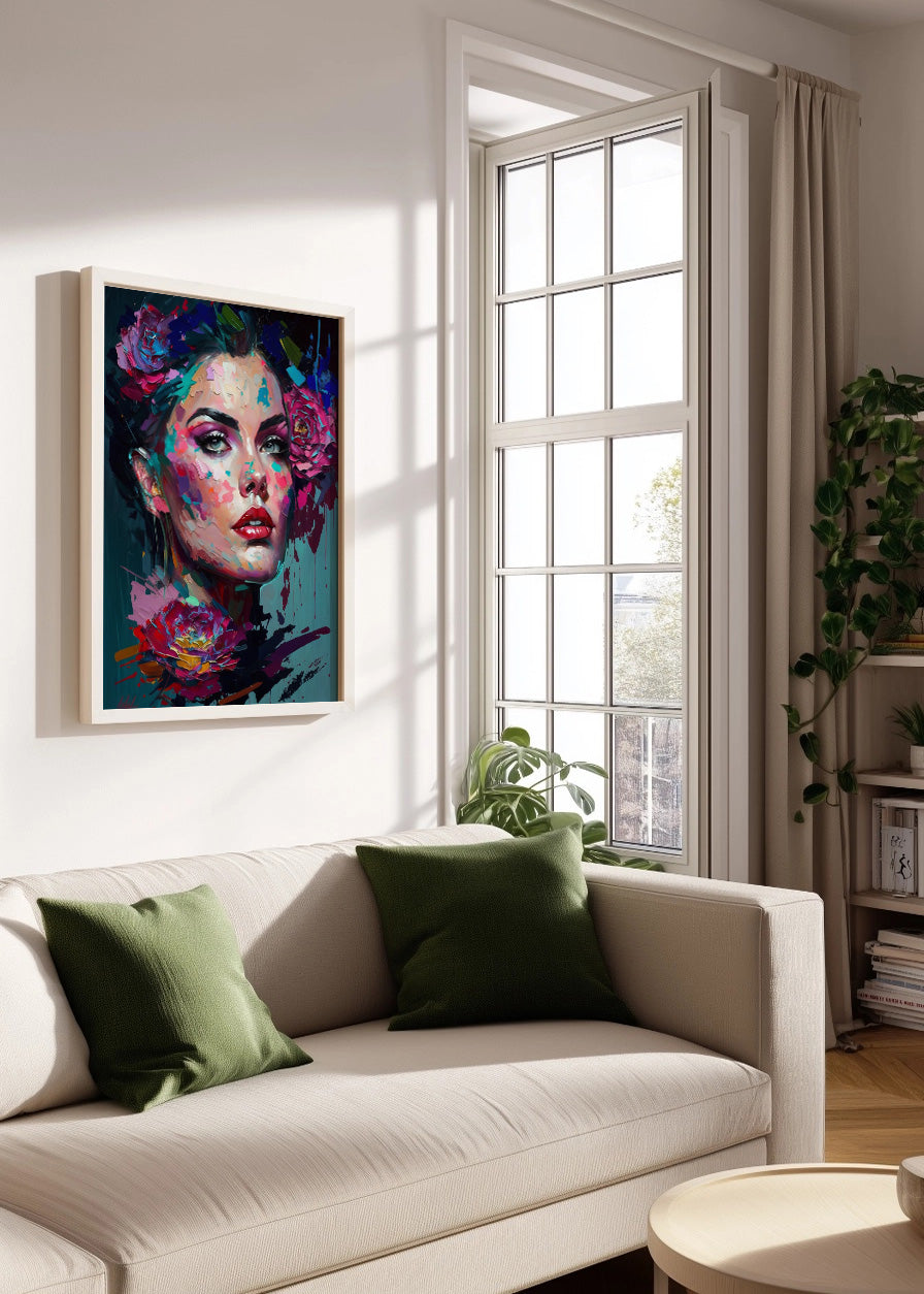 Cuadro Rostro de mujer con flores en el pelo