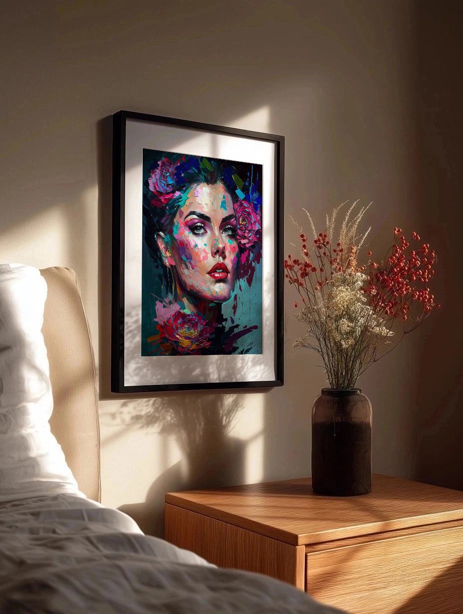 Cuadro Rostro de mujer con flores en el pelo