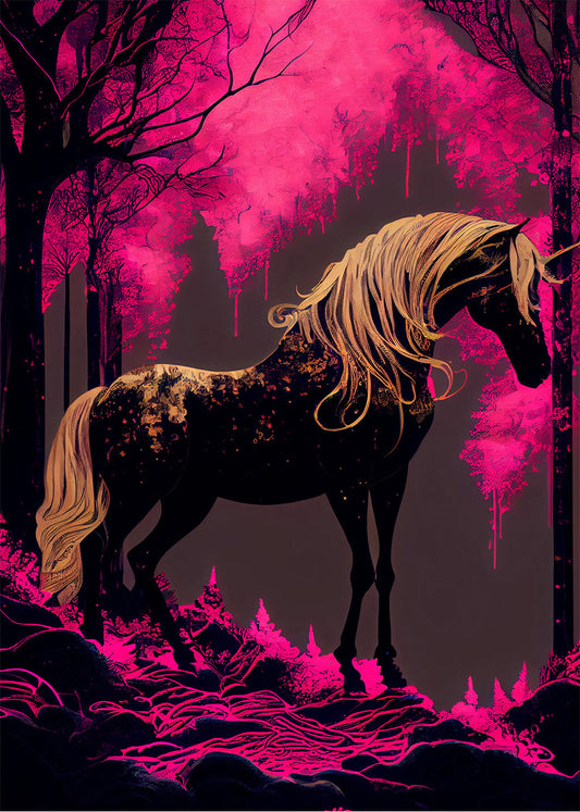 Cuadro Unicornio en el bosque rosa