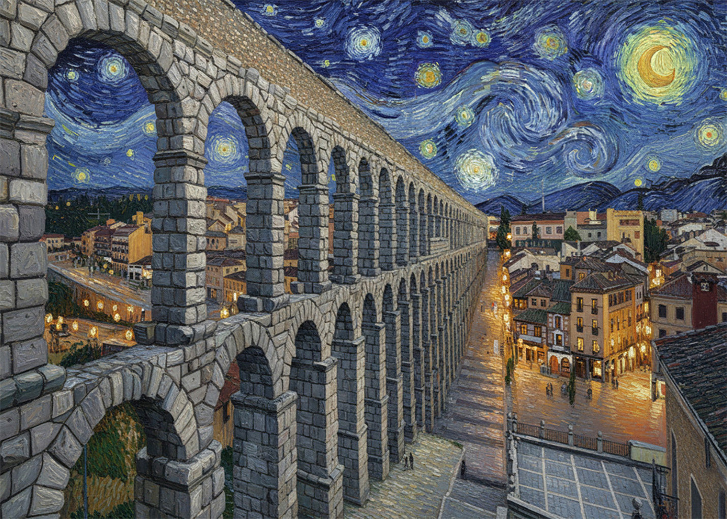 Cuadro Acueducto de Segovia - Noche Estrellada