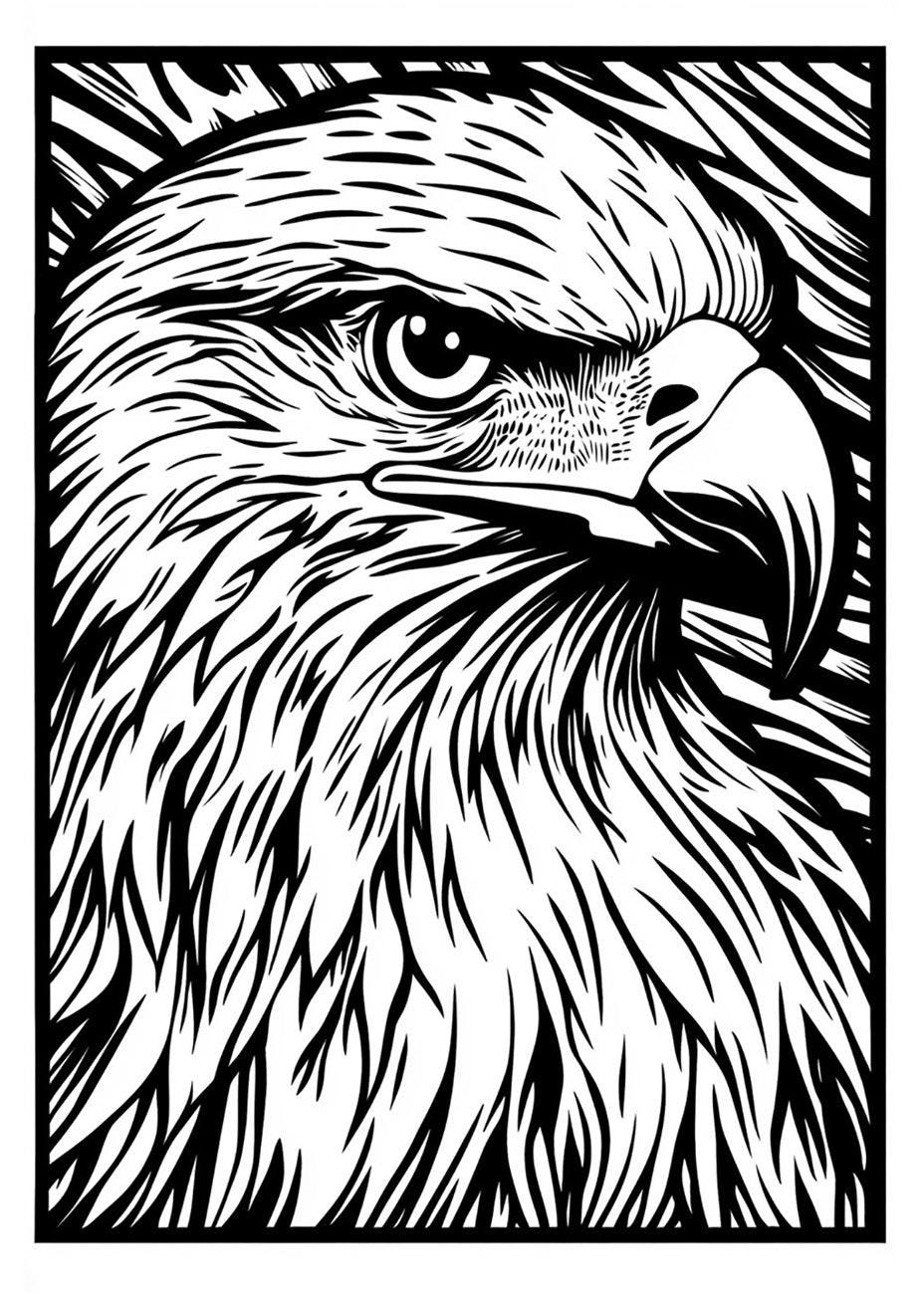 Cuadro ​Águila diseño Linocut - blanco y negro