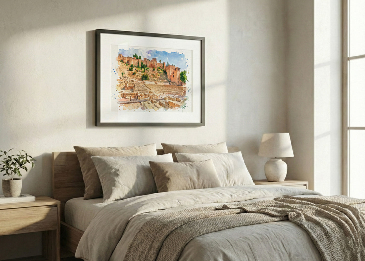 Cuadro Alcazaba y teatro romano de Málaga efecto acuarela
