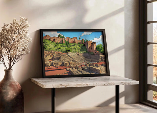 Cuadro Alcazaba y teatro romano de Málaga efecto lápiz - Cómic