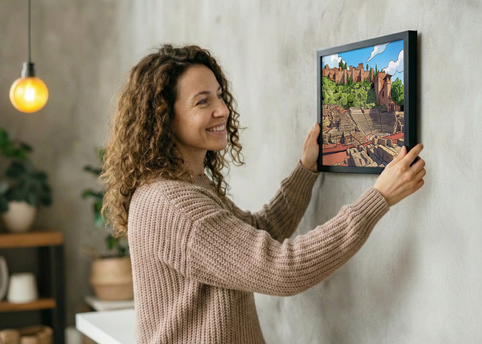 Cuadro Alcazaba y teatro romano de Málaga efecto lápiz - Cómic