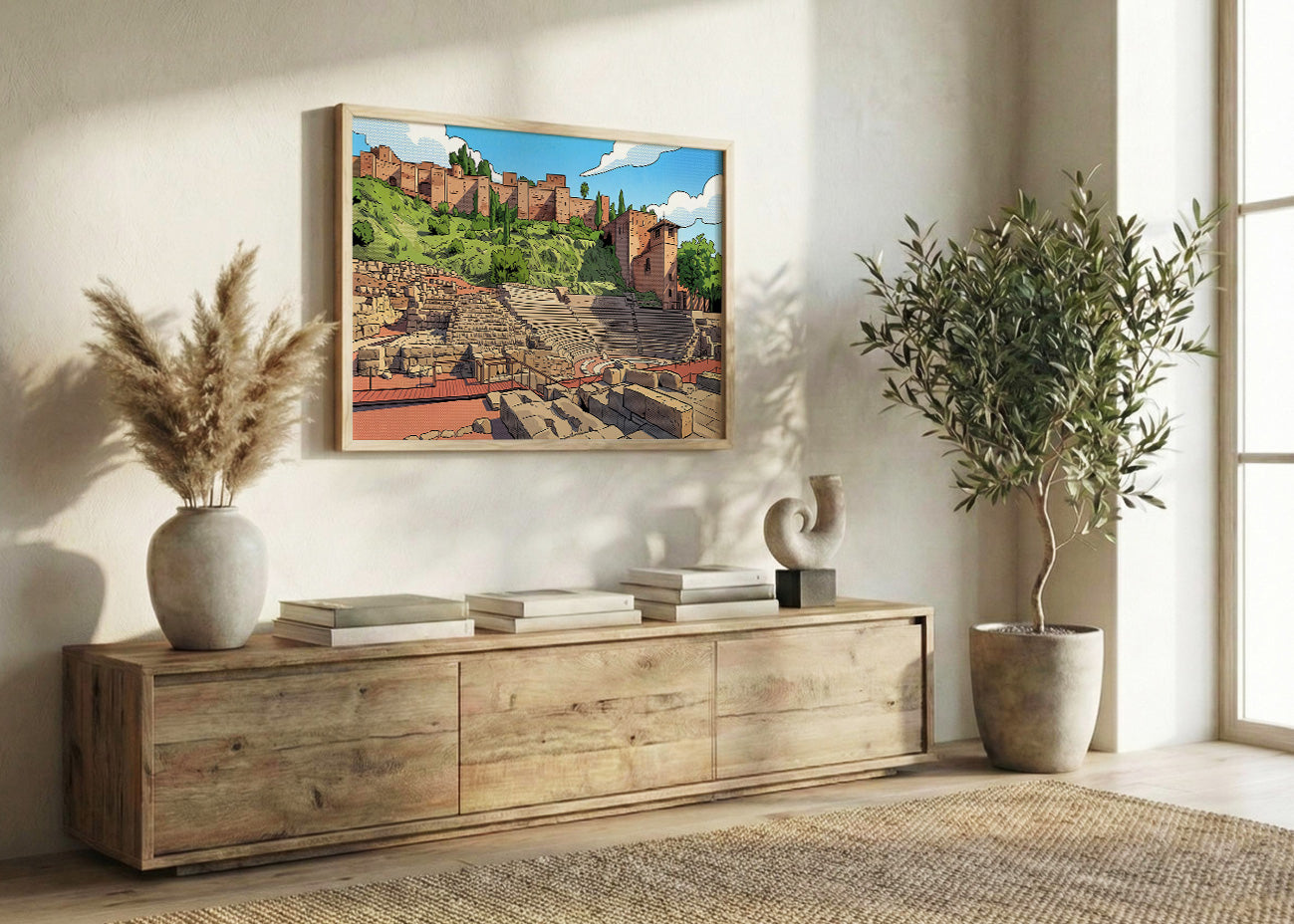 Cuadro Alcazaba y teatro romano de Málaga efecto lápiz - Cómic