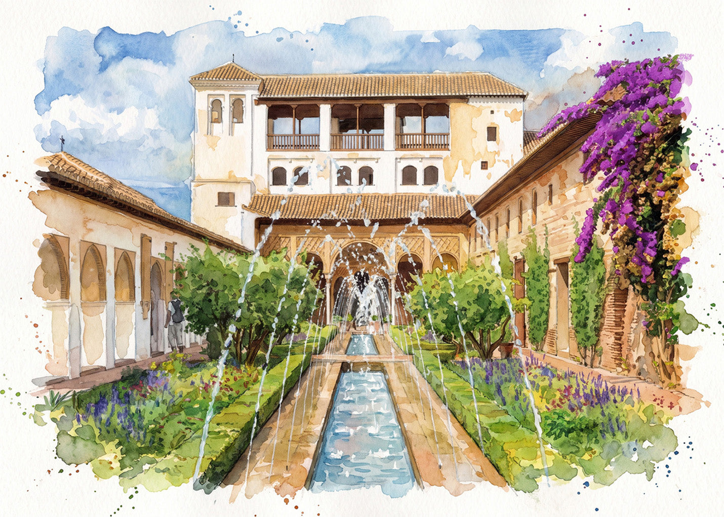 Cuadro Alhambra Generalife efecto acuarela