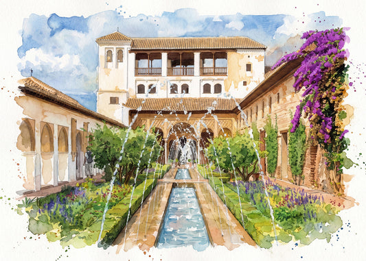 Cuadro Alhambra Generalife efecto acuarela