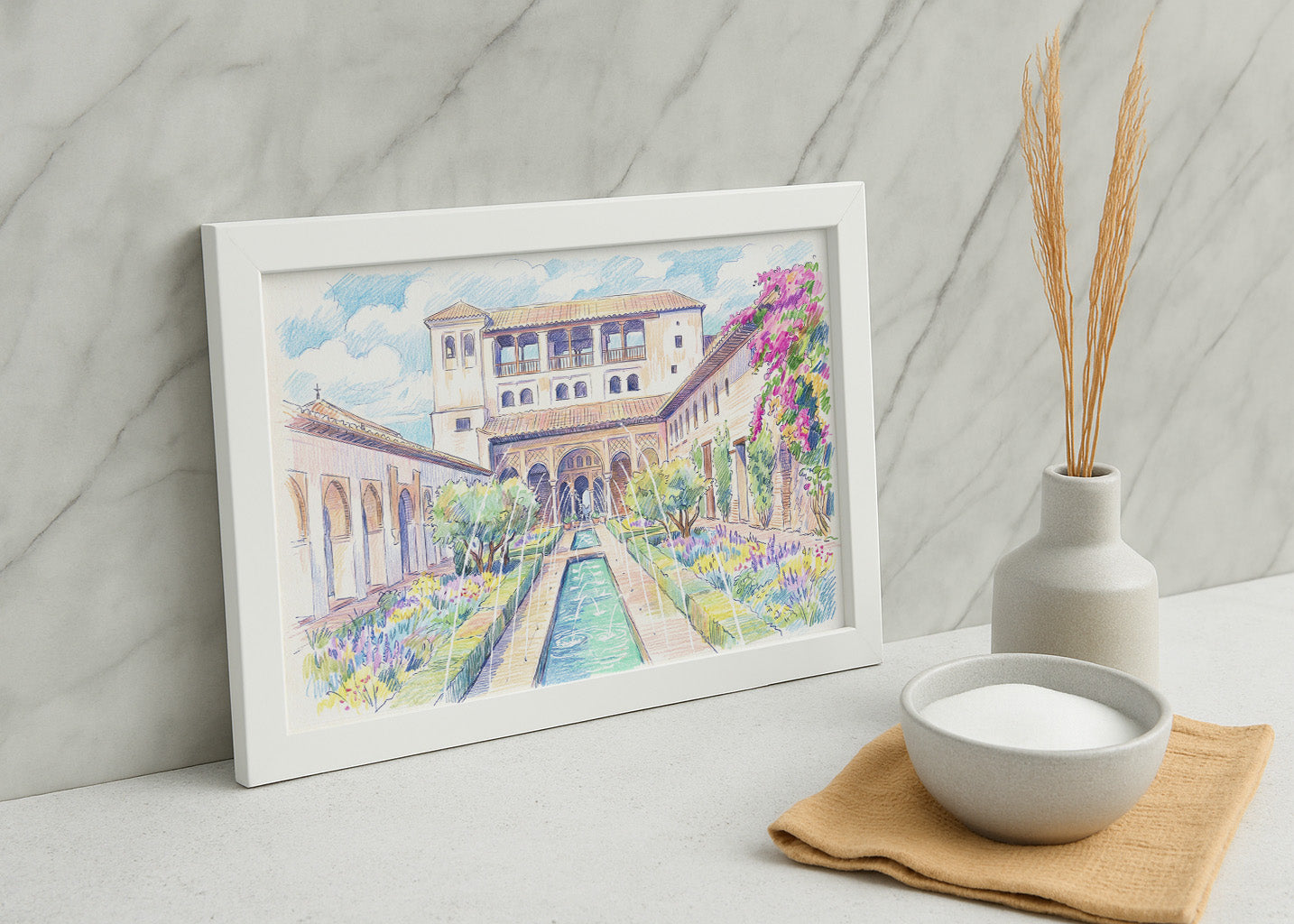 Cuadro Alhambra Generalife efecto dibujo