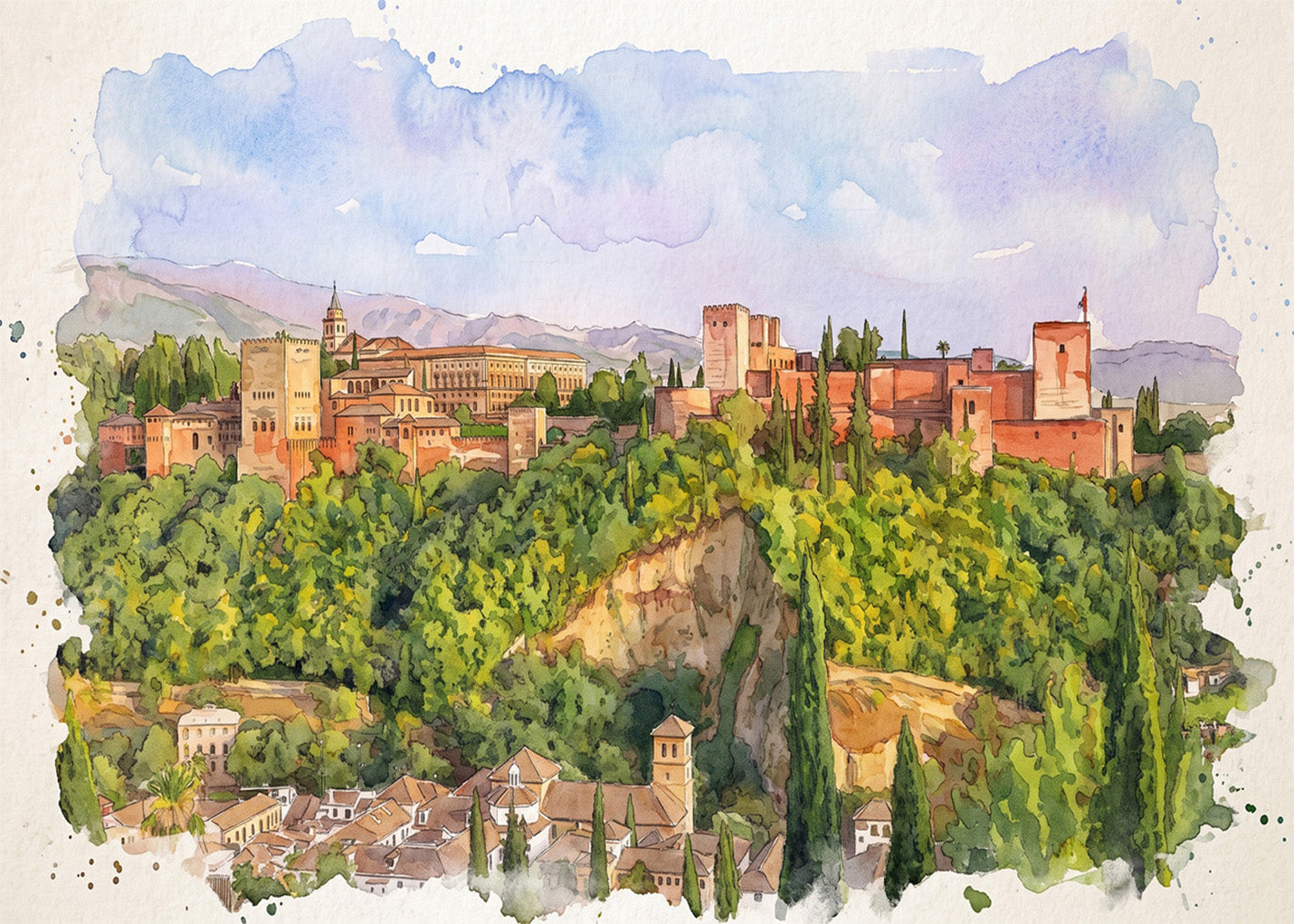 Cuadro Alhambra de Granada efecto acuarela